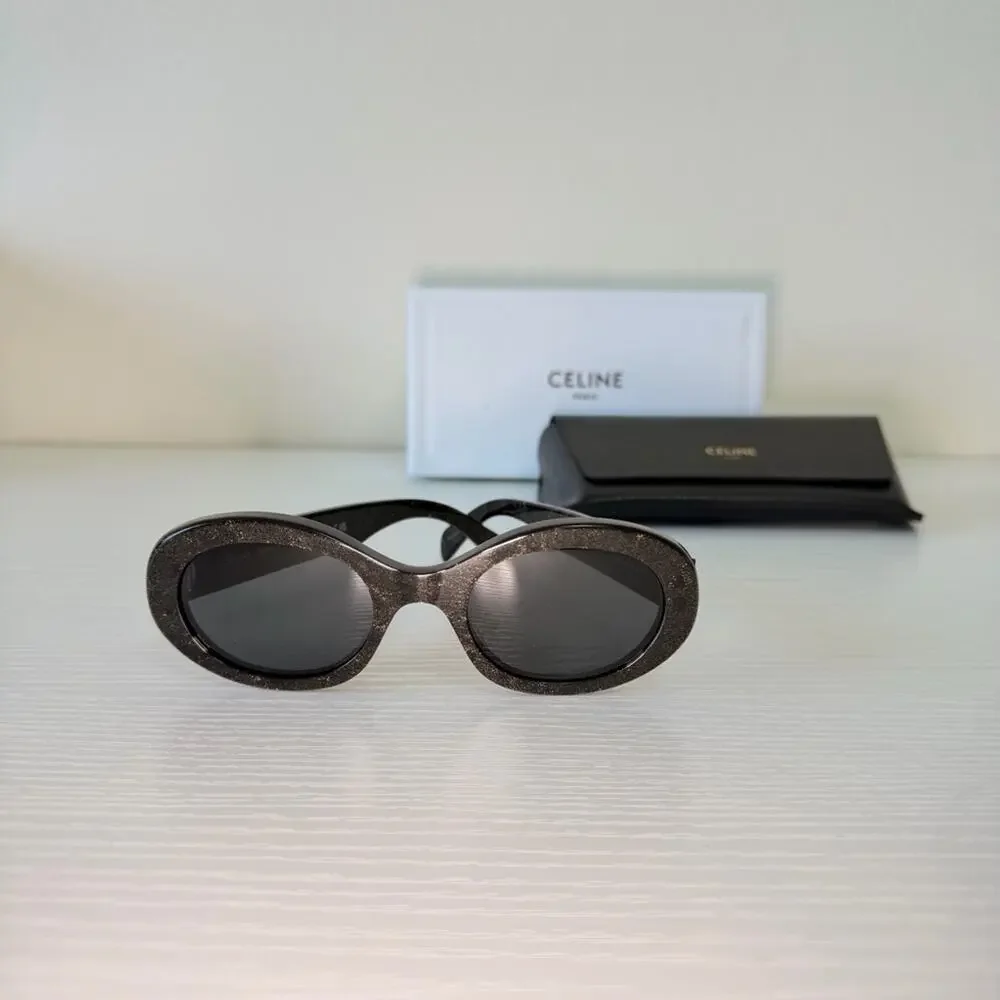 New! Celine Black Glitter Triomphe Sunglasses, CL40194U 03A, Authentic